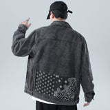 Denim Varsity Jacket Autumn and Winter Paisley Black Denim Jacket Men's Loose Top Jacket