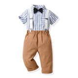 Children Boy Formal Shirt & Suspender Pants 2 Pieces Set Summer Short Sleeve Cotton Shirt Trousers Two-Piece Set