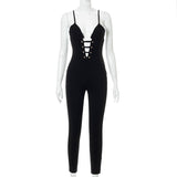 Summer Corns Solid Color Suspenders Backless Slim Fit Trousers Jumpsuit