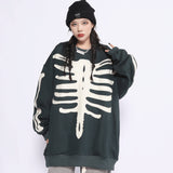 Skeleton Varsity Jacket Skeleton Embroidered Sweater Men's Loose round Neck Long Sleeve