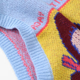 Men Sweater Vest Cartoon Character Jacquard Sleeveless Sweater Vest Men's Loose round Neck Sweater Vest Coat