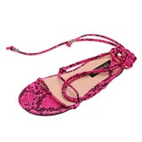 Women Open Toe Sandals Flats Large Size Summer Serpentine Sexy Fashion Lace-up Flat Floral Sandals
