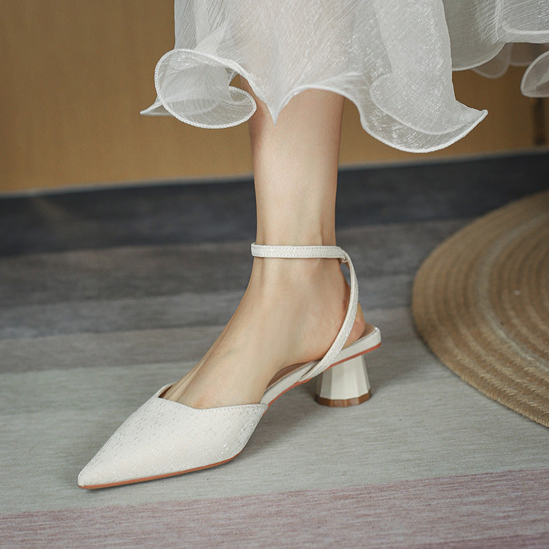 Nude Block Heels Closed Toe Spring Shoes Women's Casual round Toe Casual Fashion