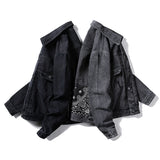 Denim Varsity Jacket Autumn and Winter Paisley Black Denim Jacket Men's Loose Top Jacket