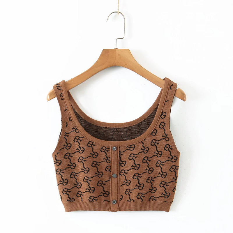 Women Fall Fall Alphabet Knitting Vest High Waist Package Hip Skirt Suit