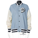 90S Fashion Retro Style Autumn and Winter Letter Embroidered Cardigan Buckle Denim Stitching Baseball Uniform Jacket