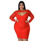 Nina Parker Black Dress plus Size Hollow Mesh Long Sleeve Narrow Dress