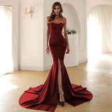 Burgundy Dresses For Wedding Sexy Fishtail Skirt Dress Solid Color Chest Wrap Party Evening Dress Women