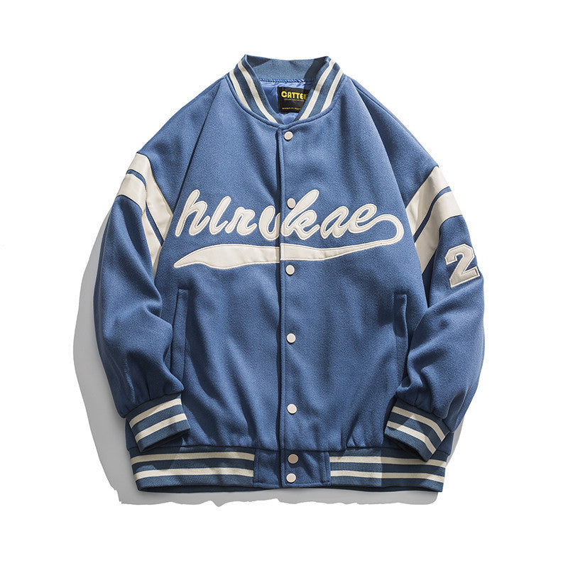 Baby Blue Varsity Jacket Spring Leisure Coat Loose Baseball Uniform