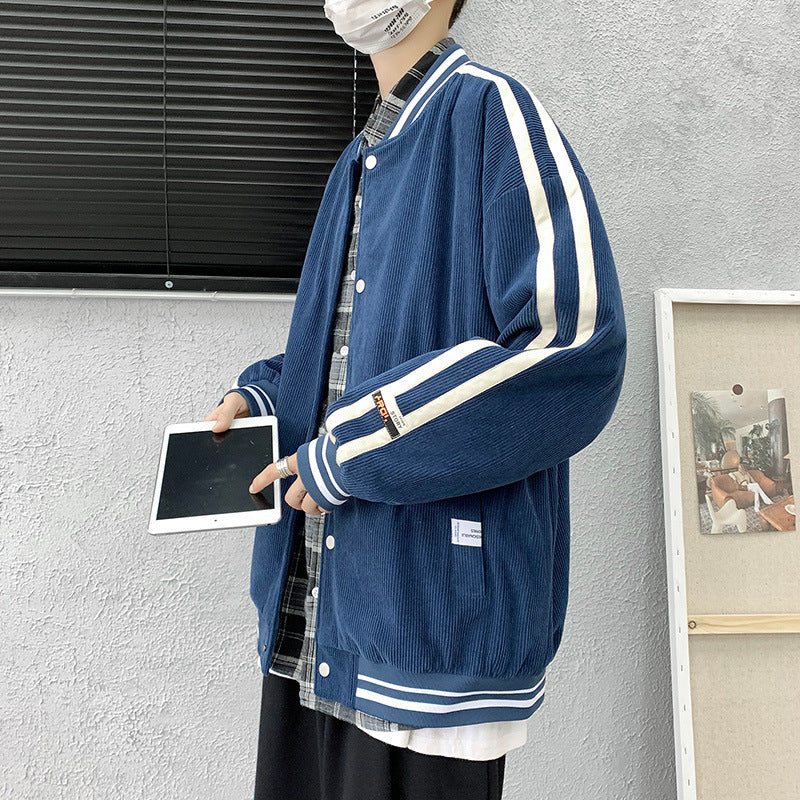 Corduroy Varsity Jacket Men's Spring and Autumn Corduroy Jacket Hooded Workwear Top Clothes Men's Clothing