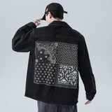 Denim Varsity Jacket Fall Winter Cowboy Jacket Men's Loose Paisley Overalls