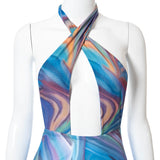 Summer Printed Sexy Backless Gauzy Tight Casual Sports Jumpsuit