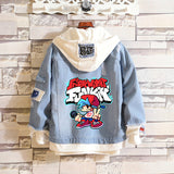 Comic Denim Jacket Man and Woman Cartoon Patterned Denim Jacket