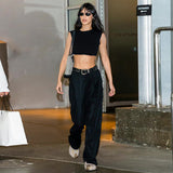 Julia Fox Low Rise Trousers Solid Color High Waist Straight Pants Casual Pants