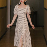 Women's Cottagecore Dress Retro Puff Sleeve Polka Dot Dress Women's Summer Waist Slimming Dress