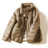 Women Winter Coats Puffer Jacket down Coat Stand Collar Double Pocket Single Breasted White Duck down Jacket Coat for Women