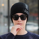 Men Winter Hats Men's Hat Autumn and Winter Solid Color Letter Embroidery