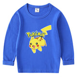 Children Pokemon Pikachu Hoodie Spring and Autumn Children's Cotton T-shirt round Neck