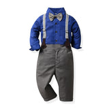 Children Boy Formal Shirt & Suspender Pants 2 Pieces Set Fall Children and Teens Long Sleeves Butterfly 2 Piece Set