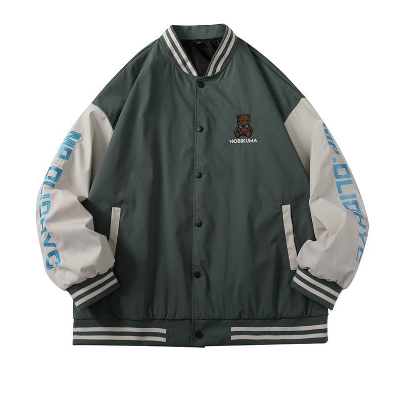 Blue Varsity Jacket Stitching Autumn and Winter Casual Jacket Baseball Uniform