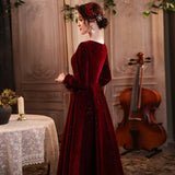 Burgundy Dresses For Wedding Autumn And Winter Long-Sleeved Red Wedding Evening Dress