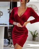 Cocktail Attire for Women Solid Color and V-neck Sexy Dress