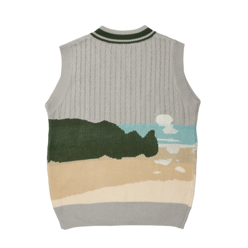 Men Sweater Vest Idle Style Color Matching Sweater Waistcoat Men's Loose V-neck Sleeveless Sweater Vest