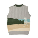 Men Sweater Vest Idle Style Color Matching Sweater Waistcoat Men's Loose V-neck Sleeveless Sweater Vest