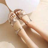 Flat Dress Sandals Summer Plus Size Buckle Strap Flower Cutout Sandals