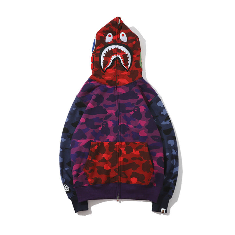 WGM Closing Shark Head Color Stitching Hoodie Fall Winter Coat