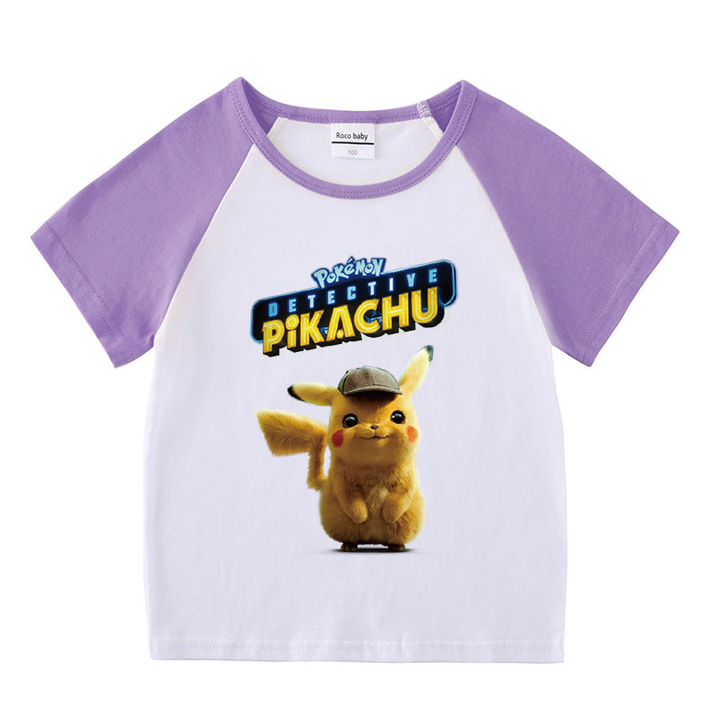 Children Pokemon Pikachu T Shirt Summer Clothing Short Sleeve T-shirt Leisure Sports