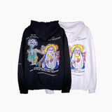 Mens Fall Outfits Graffiti Worn Looking Washed-out Hooded Sweater Male and Female Personality Loose