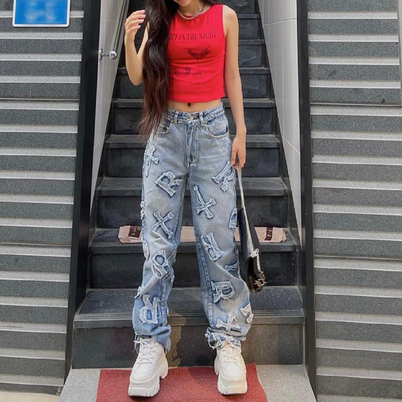 Julia Fox Low Rise Trousers Straight Jeans Loose Street Straight Casual Pants