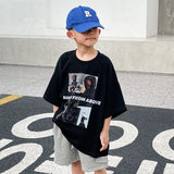 Kids Present Thoroughbred Doberman Dog Print T-Shirt Boy's Short-Sleeved T-shirt Summer Pure Cotton