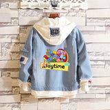 Comic Denim Jacket Men and Women Fashion Hooded Denim Jacket Spring and Autumn