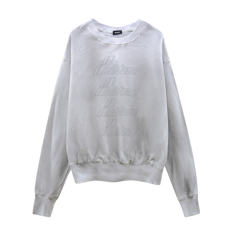 We11 Done Sweatshirts Autumn and Winter Gray Embossed round Neck Sweater for Men and Women