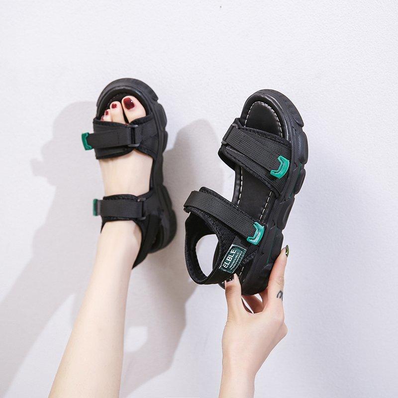 Women Open Toe Sandals Flats Summer Velcro Open Toe Casual Beach Sandals