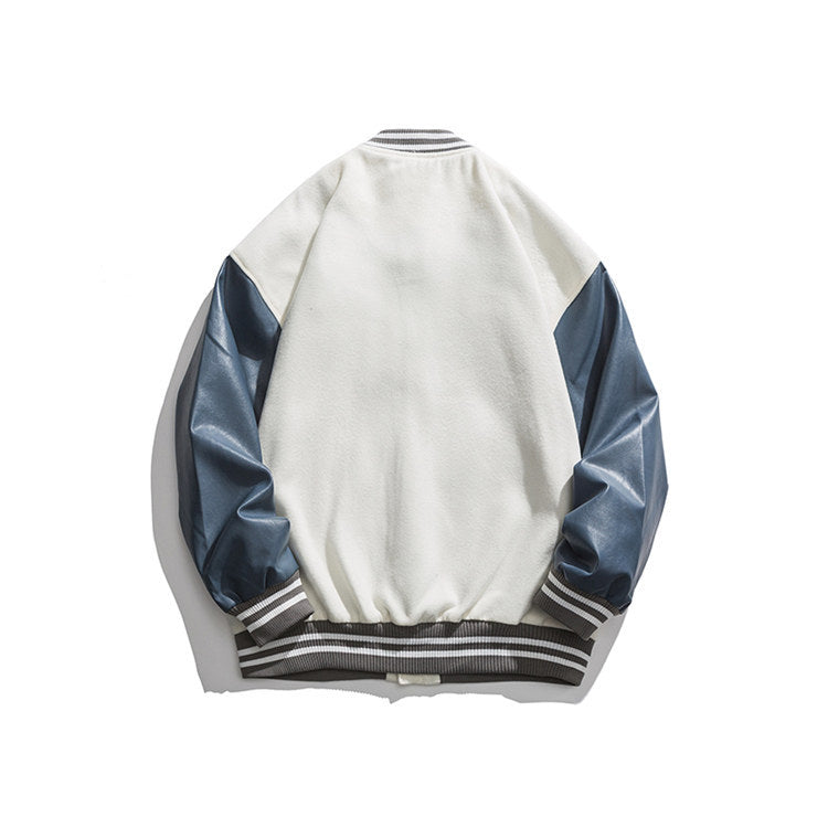 Varsity Jacket Vintage Men's Autumn Coat Campus Color Contrast Patchwork Baseball Collar Casual Jacket