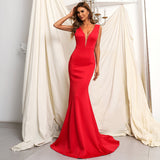 Burgundy Dresses For Wedding Chiffon Black Sleeveless Strap Dress High Waist Deep V-neck Evening Dress For Women