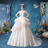 Women'S Evening Dress Ball Gown Princess Quinceanera Wedding Dresses Trailing Sexy Bridal Seascape Wedding Dress Princess Pettiskirt