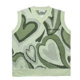 Men Sweater Vest Love Jacquard Sweater Vest Men's BF Idle Style Loose V-neck Sleeveless Sweater Vest