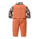 Children Boy Formal Shirt & Suspender Pants 2 Piece Set Vest Long Sleeve Cotton Shirt