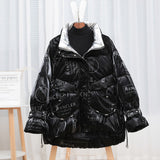 Women Winter Coats Puffer Jacket Down Coat Down Jacket Women's Glossy Short Wash-Free Turtleneck Print Winter White Duck Down