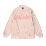 Beige Varsity Jacket Dark Letters Embroidered PU Leather Coat Men's Stand Collar Jacket Top