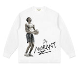 JA Morant Shirt JA Morant Printed Long-Sleeved T-shirt Loose Cotton Heavy Small Neckline Vintage