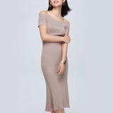 Women Spring Dress Knitted Fitted Waist Slimming Knitted Sweater Long Louver Dress