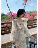 Aesthetic Dress Vintage Dress Long Sleeve Floral Dress