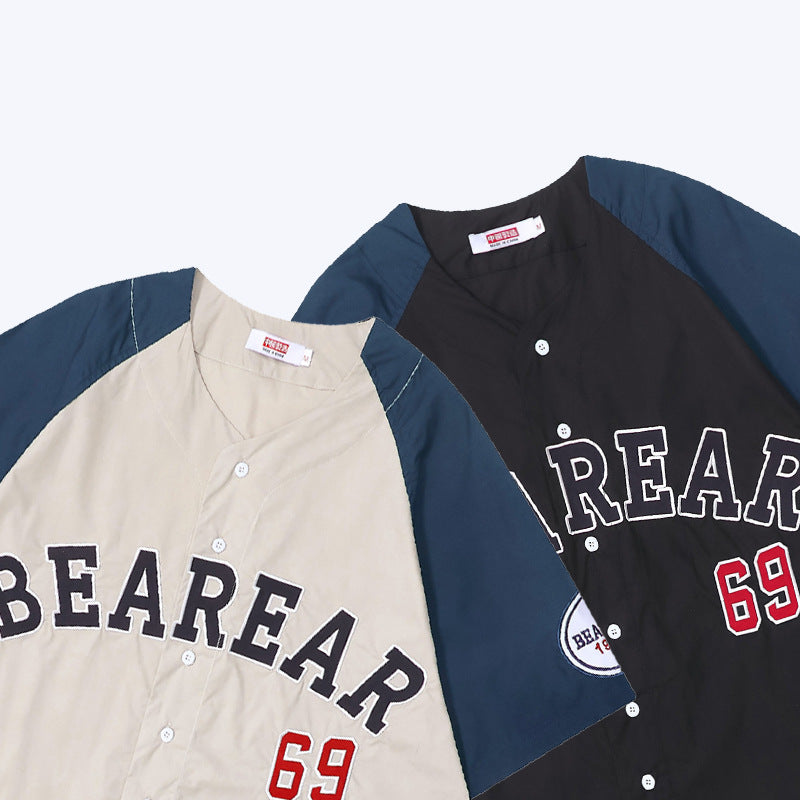 Baggy Baseball Jersey Ball Uniform Shirt Men's Embroidered Summer Short Sleeve Shirt