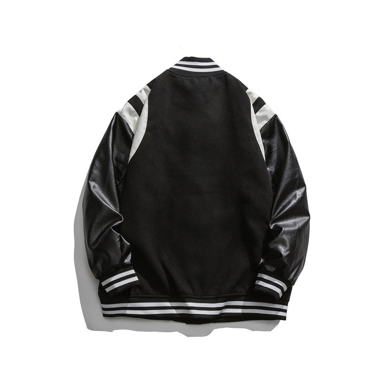 College Jacket Autumn Youth Letter Woolen Pu Stitching Baseball Uniform Men's College Style Casual Jacket
