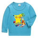 Children Pokemon Pikachu Hoodie Pikachu Spring and Autumn Bottoming Shirt Boys T-shirt